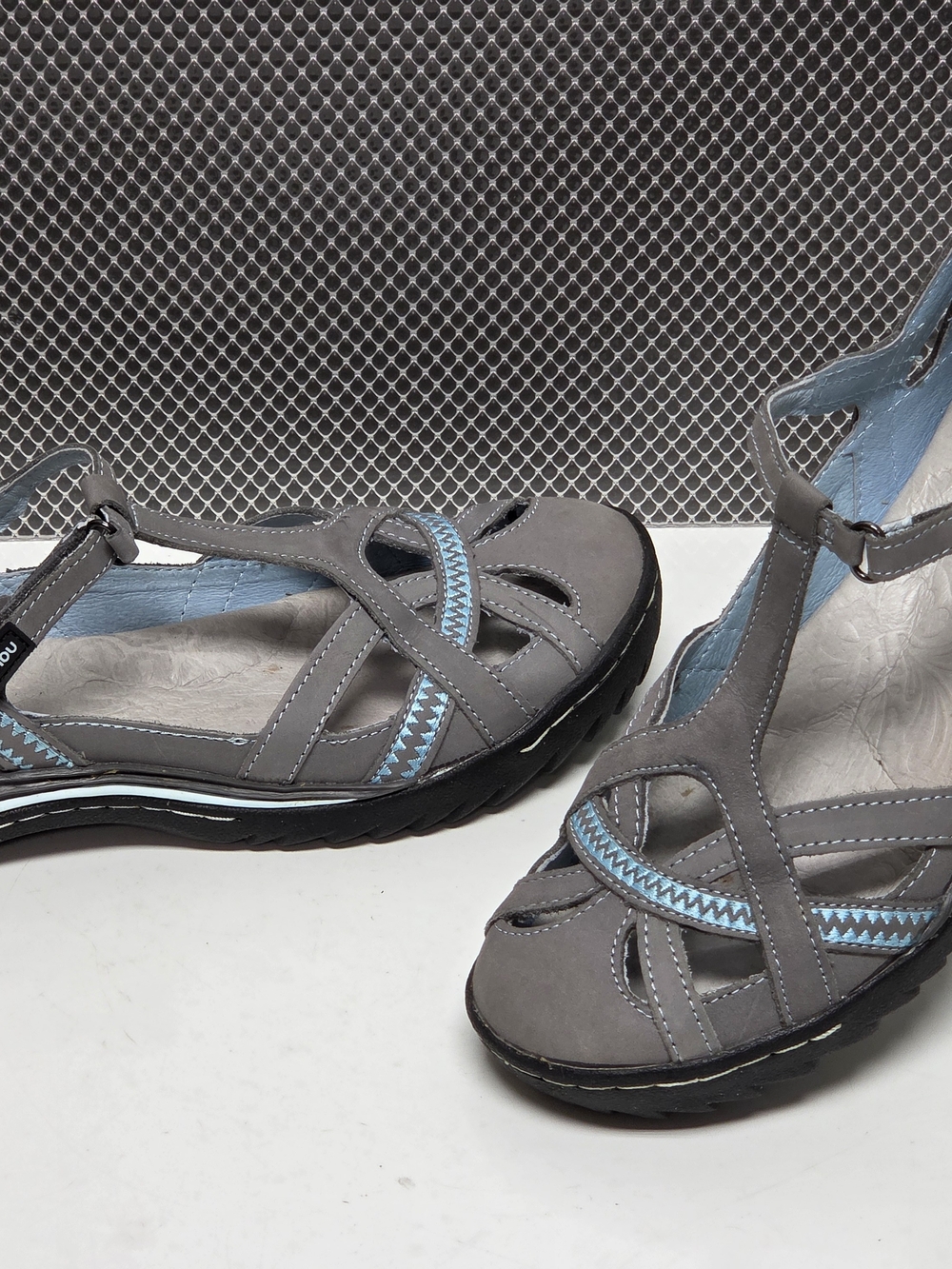 Jambu Gray and Light Blue T-Strap Comfort Sandals